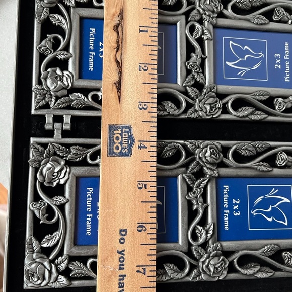 Pewter Rose Motif 4 Picture Frame Vintage Tin Type Photos Best Family Frame - Picture 9 of 9